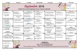 September 2018 Large Ceadr And Dogwood Schedule